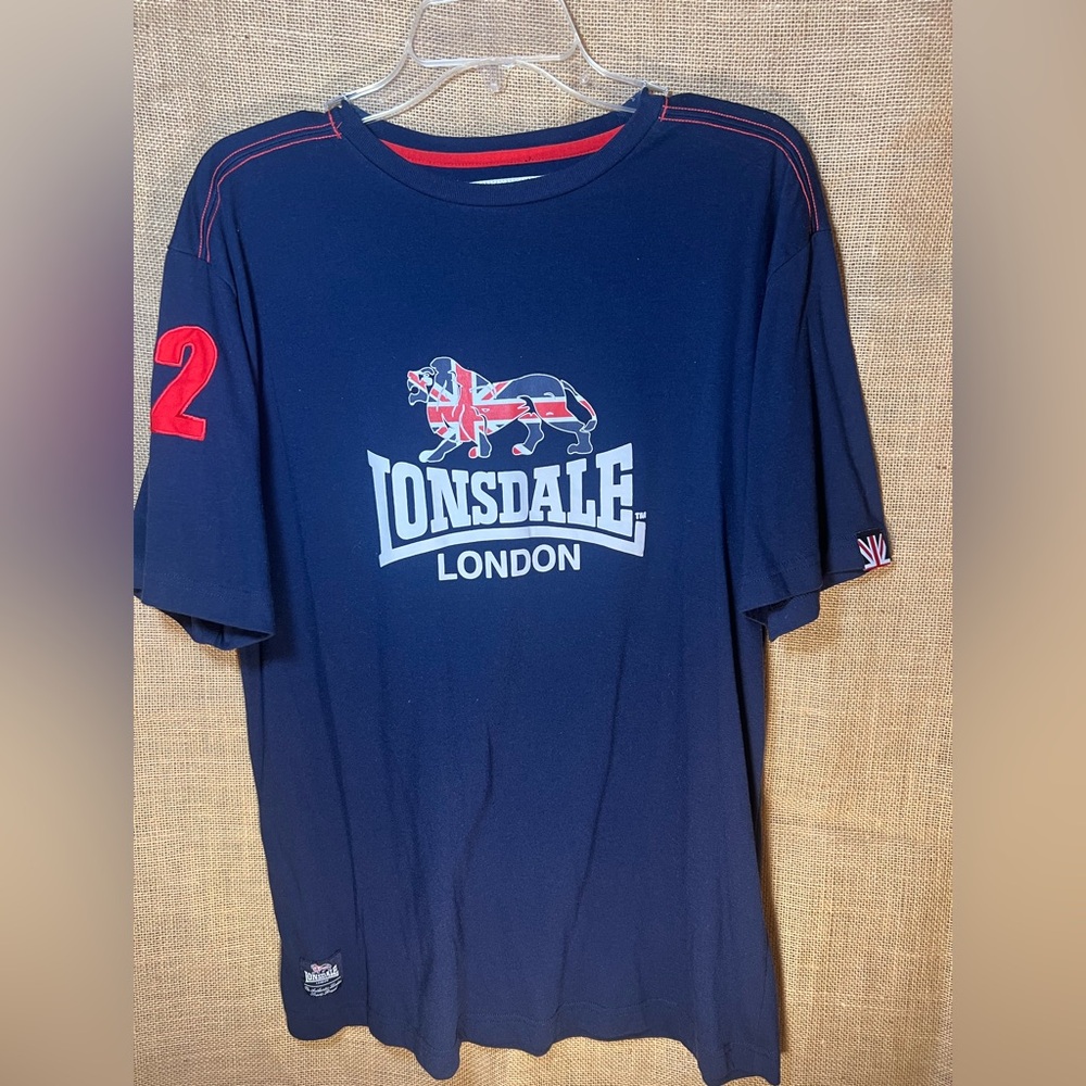 Lonsdale London Blue and Red Short Sleeve Tee with Logo